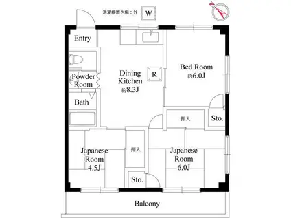 サンレジデンス(3DK/2階)の間取り写真