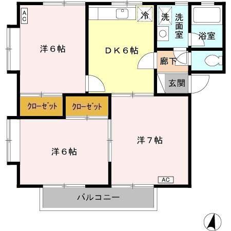 スカイメゾン(3DK/1階)の間取り写真
