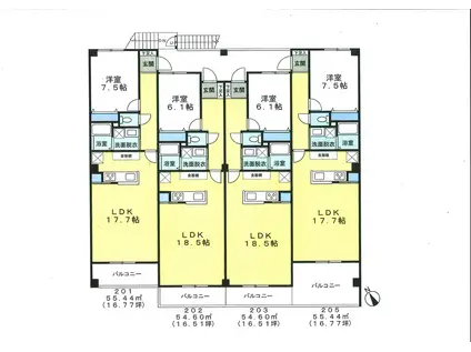 サンフェリーチェ北方(1LDK/2階)の間取り写真