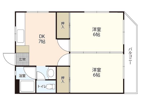 第3上安ビル(2DK/2階)の間取り写真