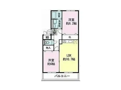 ヴィラコンテッサ原II(2LDK/1階)の間取り写真