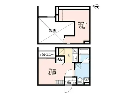 メゾンドゥセルクル(1K/2階)の間取り写真