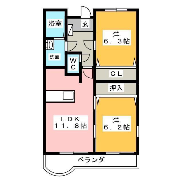 セレニータ B棟(2LDK/2階)の間取り写真