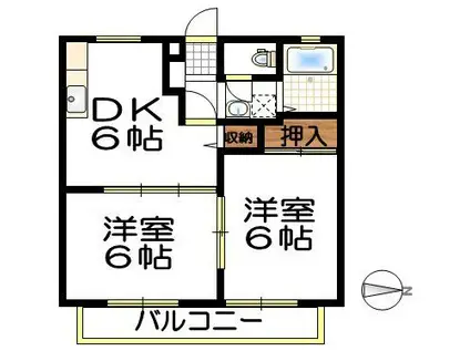 ビーラインふじもと(2DK/2階)の間取り写真