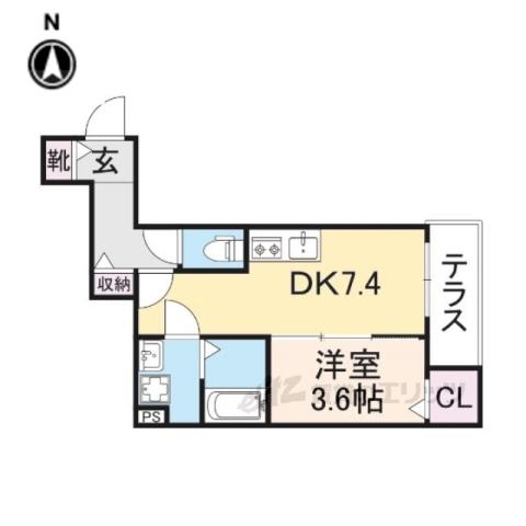 ジーメゾン大和郡山ルプレ(1DK/1階)の間取り写真