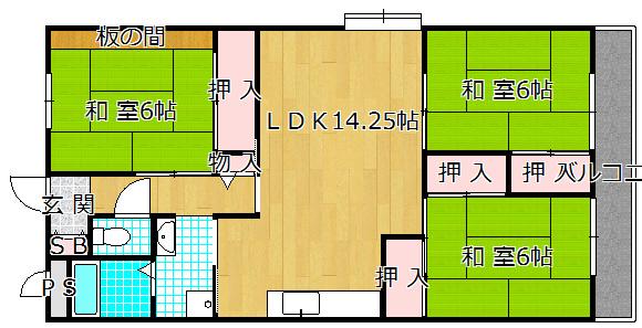 香里園ヒルズ(3LDK/4階)の間取り写真