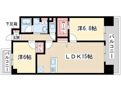 クレスティークアヤ(2LDK/13階)の間取り写真