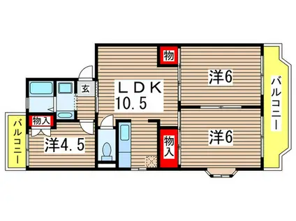 ビューバレー朝日ヶ丘(3LDK/2階)の間取り写真