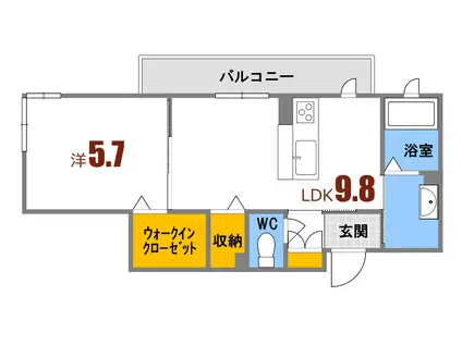 CENT-LIVIEII(1LDK/2階)の間取り写真