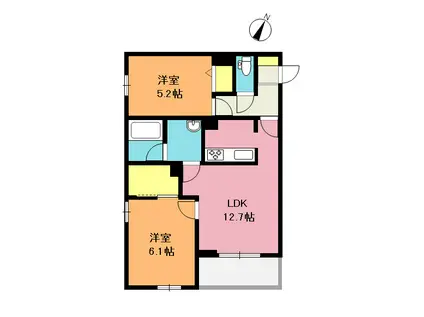 ザッハトルテ(2LDK/1階)の間取り写真