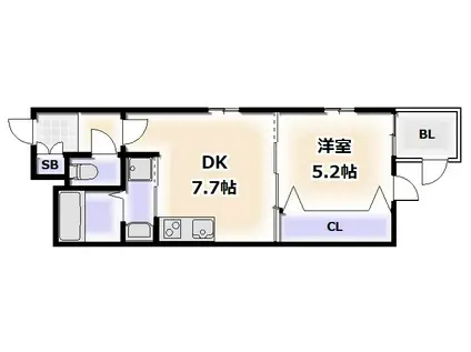 ハレレア帝塚山(1LDK/1階)の間取り写真