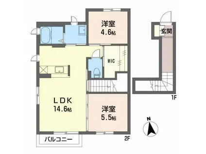サニーハイム大中里B(2LDK/2階)の間取り写真
