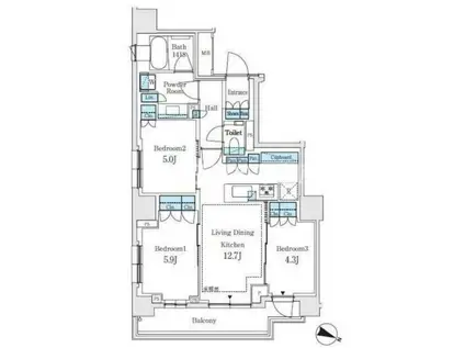 パークホームズ文京白山ヒルテラス(3LDK/3階)の間取り写真