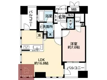 ジオグランデ梅田茶屋町(1LDK/7階)の間取り写真