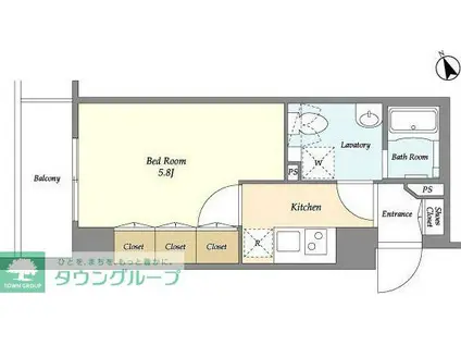 ディームス初台II(1K/4階)の間取り写真