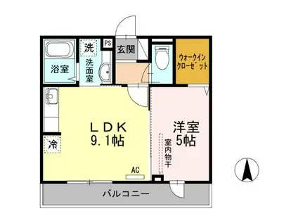サブリナガーデン東根(1LDK/2階)の間取り写真