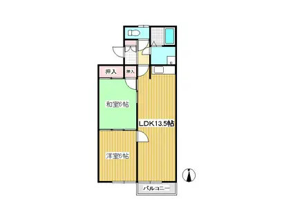 カーサデフローラ(2LDK/2階)の間取り写真