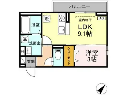 レスア柏崎I(1LDK/2階)の間取り写真