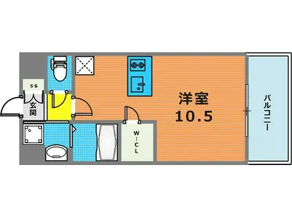 プレサンスKOBEティアラ(ワンルーム/9階)の間取り写真