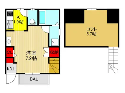ELYSION芝高木(1K/1階)の間取り写真
