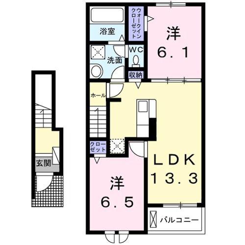 アムールII(2LDK/2階)の間取り写真