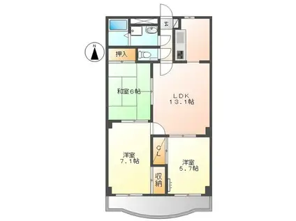 ブルーライン センター南駅 徒歩8分 7階建 築29年(3LDK/6階)の間取り写真