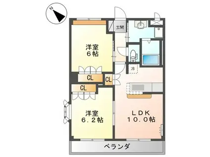 フリーデン(2LDK/2階)の間取り写真