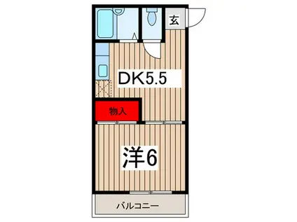 ベルパレス(1DK/2階)の間取り写真