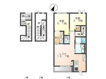プルトゥジュール(2LDK/3階)の間取り写真