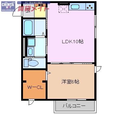 伊勢鉄道 津駅 徒歩13分 2階建 築12年(1LDK/1階)の間取り写真