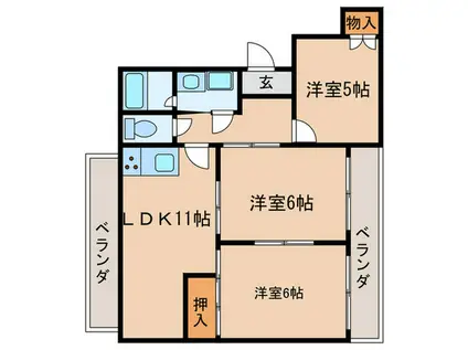 スペース北屋敷(3LDK/3階)の間取り写真
