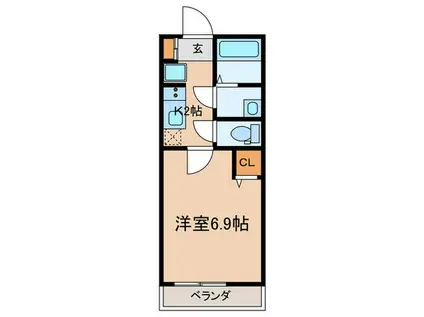 フェリチータ紅葉ヶ丘(1K/2階)の間取り写真