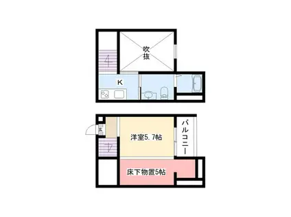 イーストヴィレッジ(ワンルーム/2階)の間取り写真