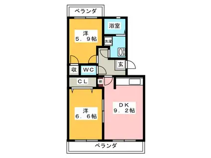 アンシャンテI(2DK/1階)の間取り写真