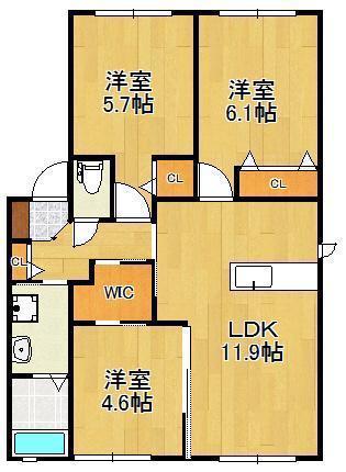 アルカンシェル F棟(3LDK/2階)の間取り写真
