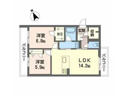 シャーメゾン みずの森(2LDK/2階)の間取り写真