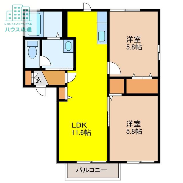 ルミエール アベニールルミエール(2LDK/2階)の間取り写真
