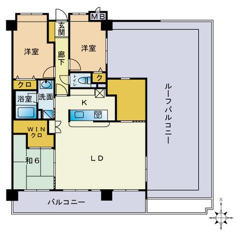 コアマンション別府(3LDK/6階)の間取り写真