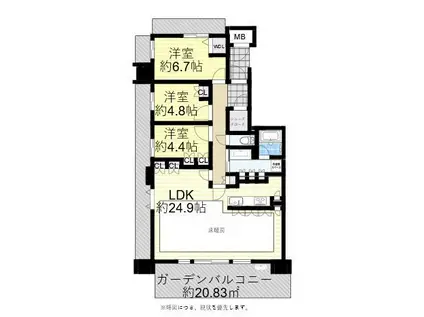 フォレストプレイス香椎照葉ザ・テラス03(3LDK/2階)の間取り写真