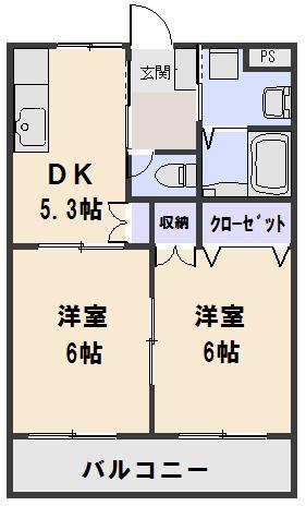 アルディハウスC(2DK/1階)の間取り写真