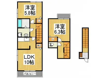 ハナミズキ(2LDK/2階)の間取り写真