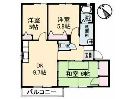 グリーンハイツB棟(3DK/1階)の間取り写真