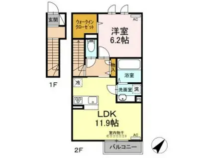 サンライズ吉岡(1LDK/2階)の間取り写真