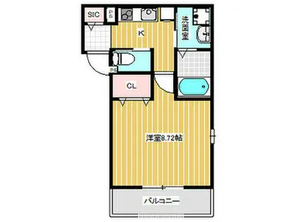 KTIレジデンス若江岩田II(1K/1階)の間取り写真