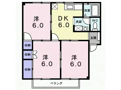 ハイツルーラルI(3DK/2階)の間取り写真