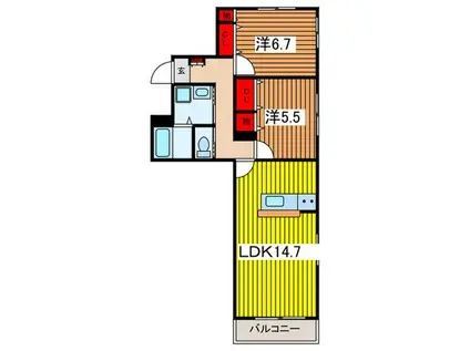 グラン コンフォール大宮S棟(2LDK/2階)の間取り写真