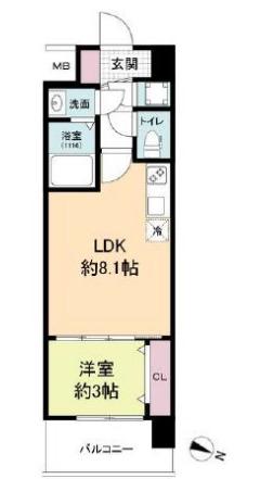 セレニテ神戸ミラクノール(1LDK/8階)の間取り写真
