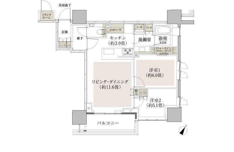 ザ・パークハウス高輪タワー(2LDK/8階)の間取り写真