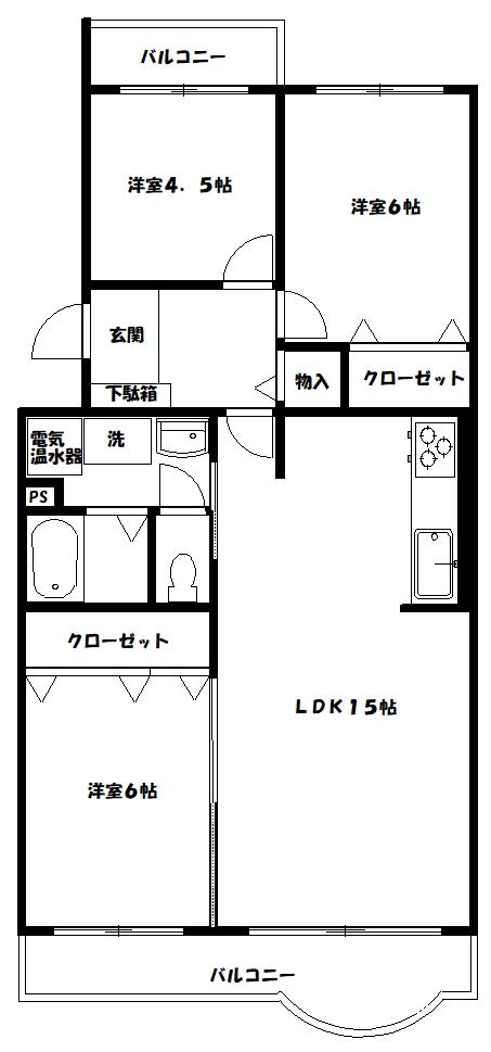 相武台マンション(3LDK/3階)の間取り写真