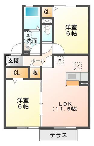 春夏秋冬 夏(2LDK/1階)の間取り写真